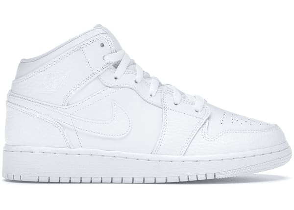 Jordan 1 Mid Triple White Tumbled Leather (GS)