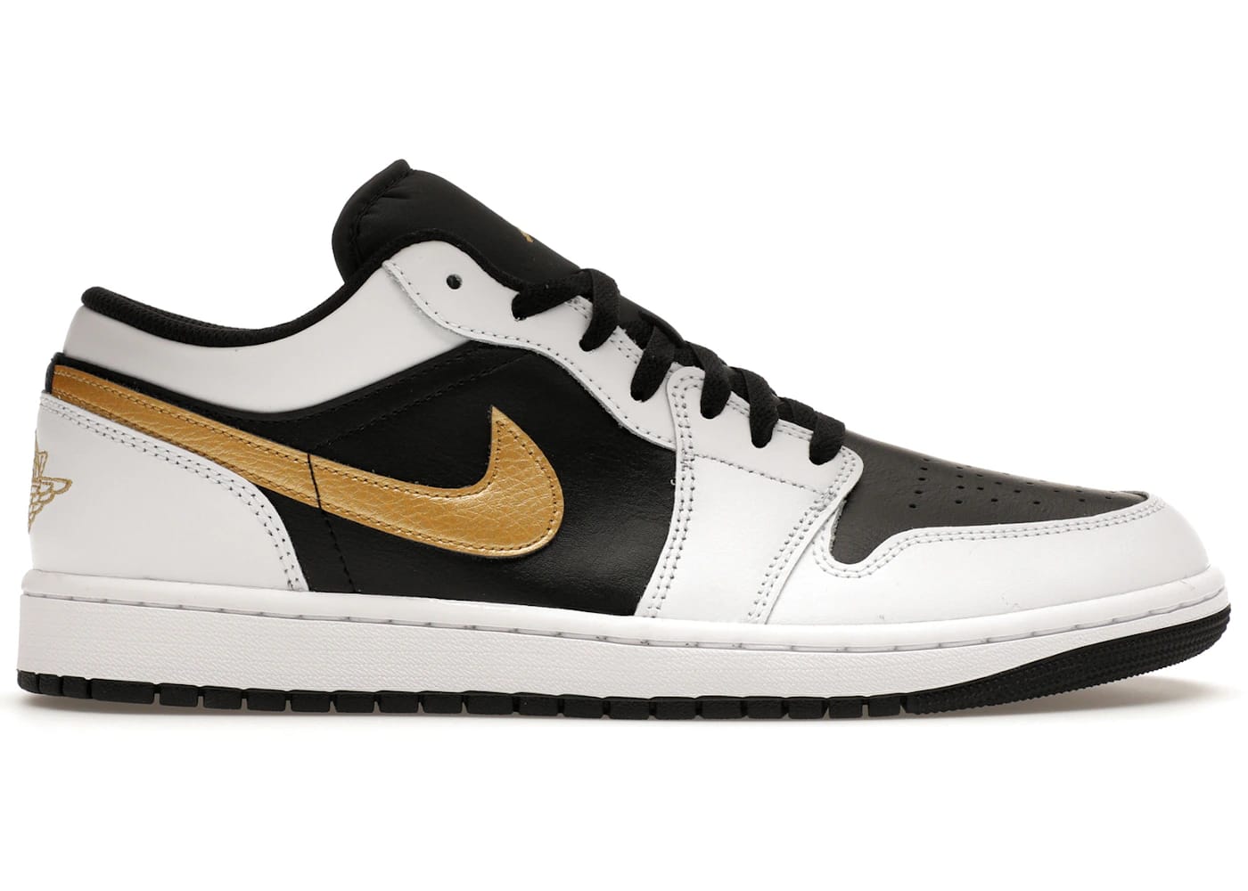 Jordan 1 Low White Black Metallic Gold Swoosh